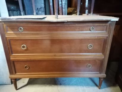 Commode 3 tiroirs, dessus marbre blanc, style...