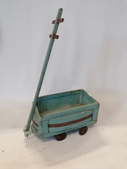 Chariot en bois, bleu, 49cm, année 30