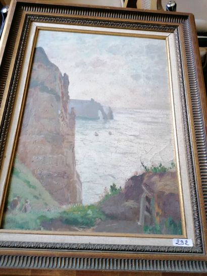 Ecole française XXe Paysage d Etretat Huile...