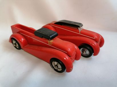 Lot de 2 voitures Tintin en bois 26cm