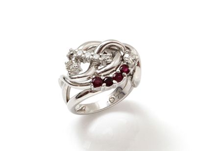 Ring in white gold 750 and platinum 850 thousandths,...