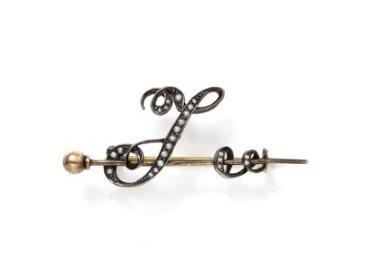 Brooch in gold 585 and silver 800 thousandths,...