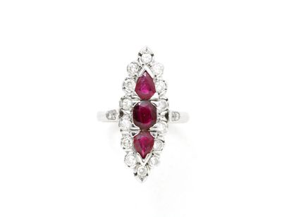 Ring marquise in gold 750 thousandths rhodium,...