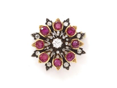 Brooch in gold 585 and silver 800 thousandths,...