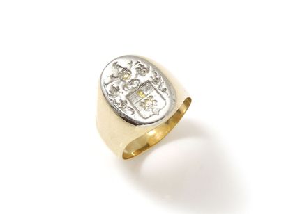 Ring signet ring in gold 750 and platinum...