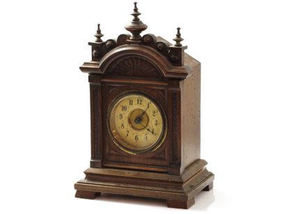 Wooden music box clock, dial with painted...