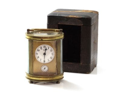 Officer's alarm clock in gilded brass with...