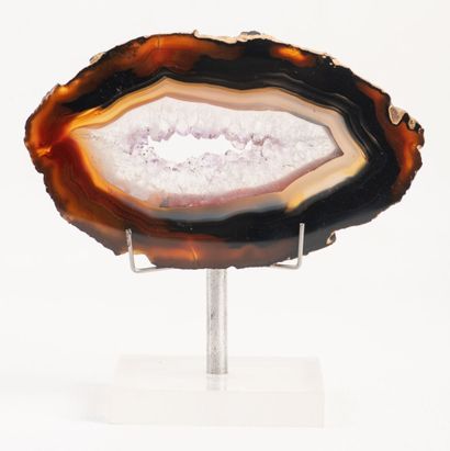 Oblong slice of polished Brazilian agate....