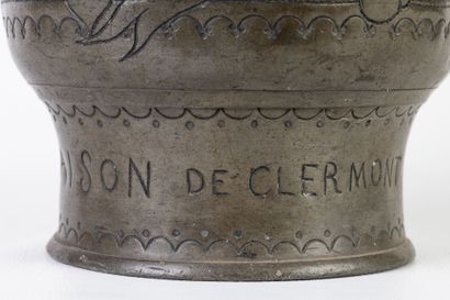 Pewter pitcher with lid, inscribed on the...