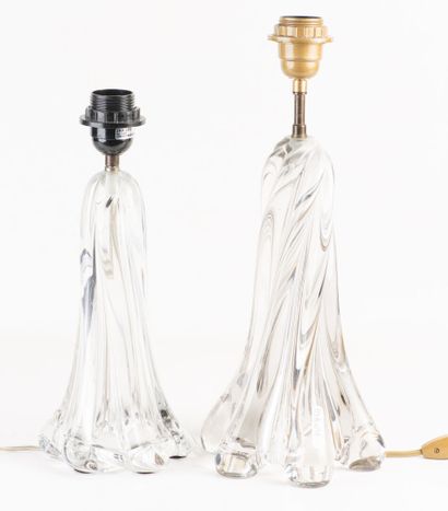 Daum. Suite of two crystal lamps, one signed...