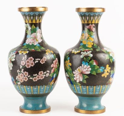 Pair of vases in cloisonné enamel (minor...