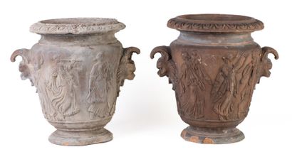 Pair of terracotta vases, decorated in the...