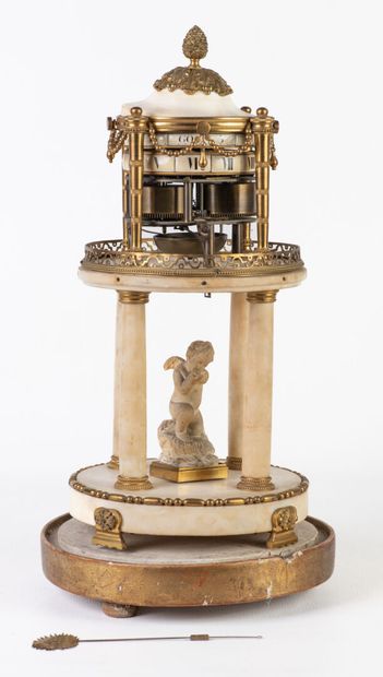 Portico clock, in alabaster and chased and...