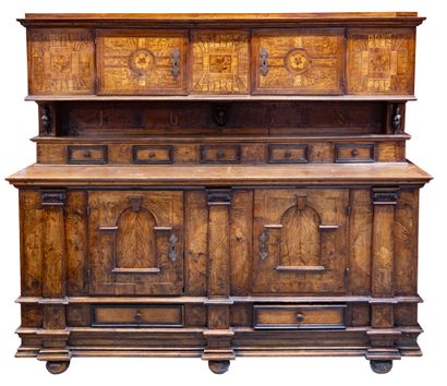 Large Alsatian double cabinet, in marquèterie,...