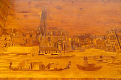 A marquetry desk with Venetian décor, 20th...