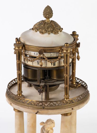Portico clock, in alabaster and chased and...