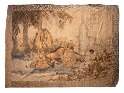 Woven and painted silk velvet wall hanging,...