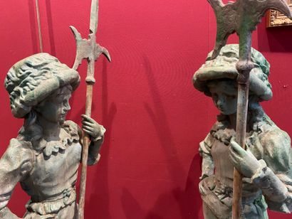 Suite of two young guards with halberd, painted...