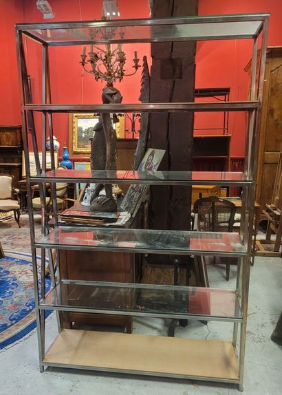Contemporary shelf in chromed metal with...