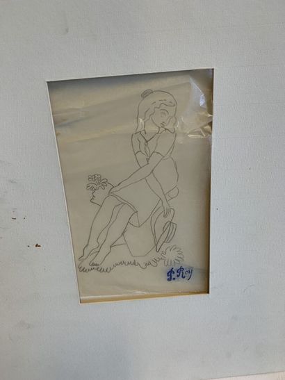 lot de 5 dessins et aquarelles de J ROY,...