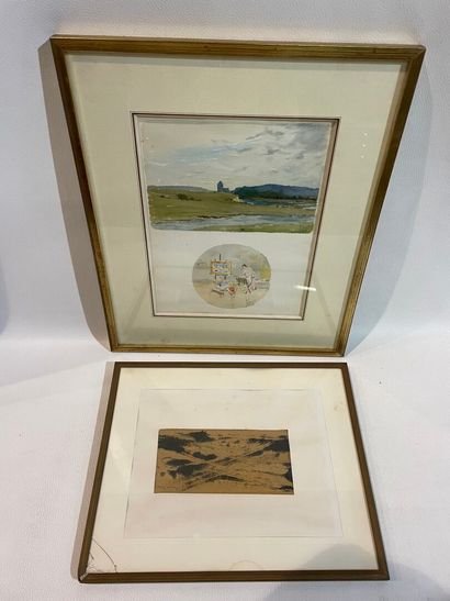 lot of 2 paintings including an abstract...