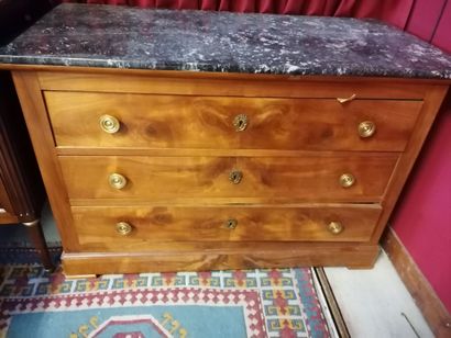 Commode 3 tiroirs en bois, Louis Philippe,...