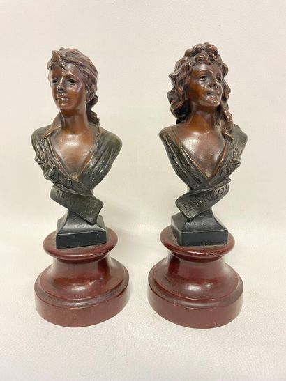 Suite de deux bustes de femmes en régule...