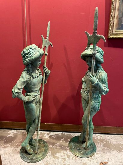 Suite of two young guards with halberd, painted...
