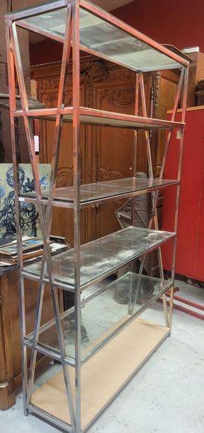 Contemporary shelf in chromed metal with...