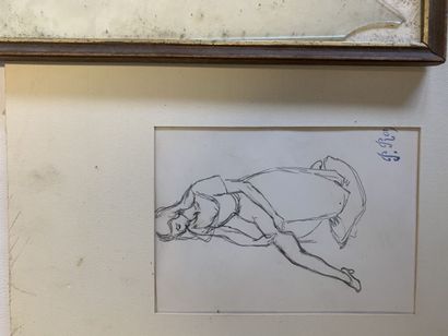 lot de 5 dessins et aquarelles de J ROY,...
