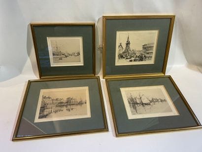 BEGOT a lot of 4 etchings depicting Honfleur...