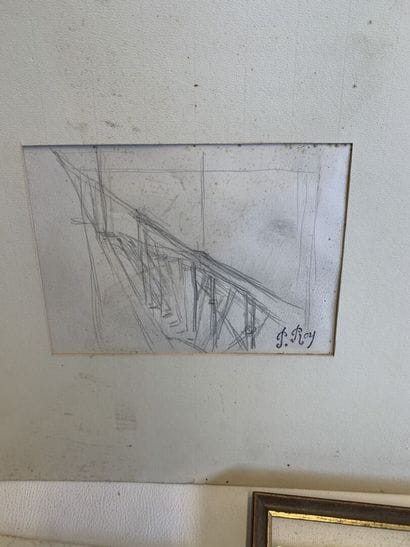 lot de 5 dessins et aquarelles de J ROY,...