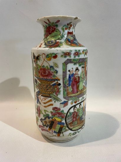 Vase de Canton fin 19ème étiquette TAO-KUANG...