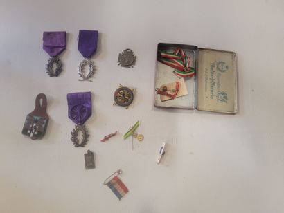 Lot 12 objets militaria comprenant 3 palmes...