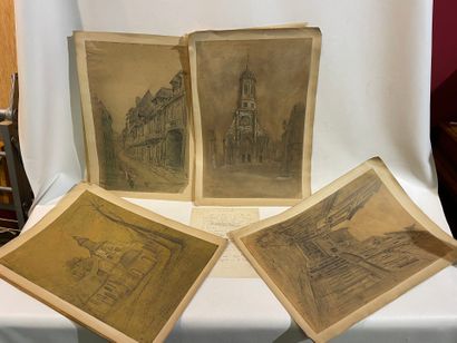 François COMBES un lot de 4 dessin sur Honfleur...