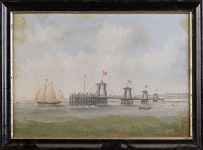 École française, marine au port, HSC,33x23...