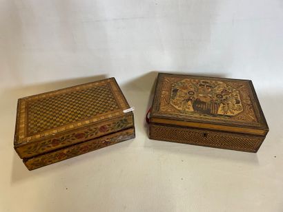 Lot de 2 boites en marqueterie de pailles...