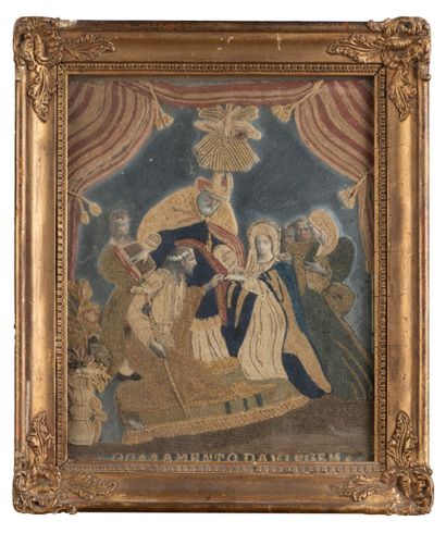 Lot de 2 tableaux religieux, comprenant une...