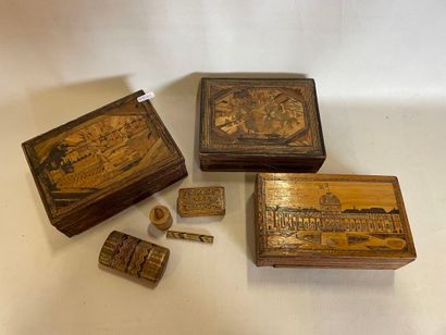 Lot de 3 boites en marqueterie de pailles...