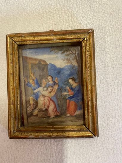 petite miniature religieuse sur peau de Vélin,...