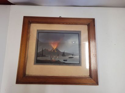 Une gouache napolitaine représentant un volcan...