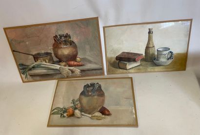 Andrée Délions, Lot de 3 aquarelles , 1/...