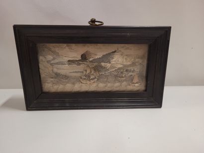 Petit diorama sous cadre représentant des...