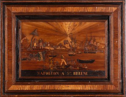 Tableau en marquèterie de paille, représentant...