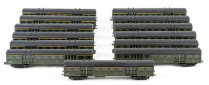 HORNBY. A set of 13 SNCF commuter cars: 1st-class...