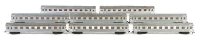 HORNBY. A set of 8 SNCF Inox cars, without...