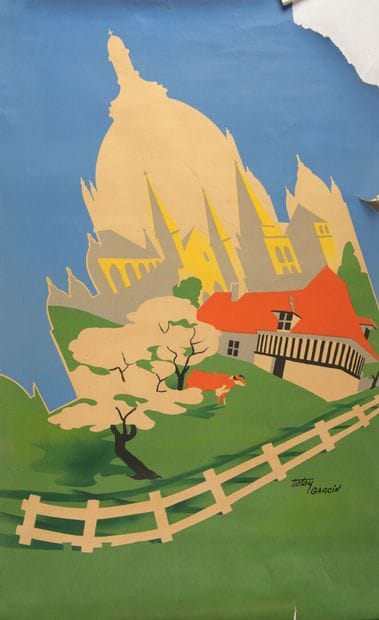 Réunion de 4 lithographies roulées :
affiche...