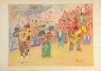 Réunion de 4 lithographies roulées :
affiche...