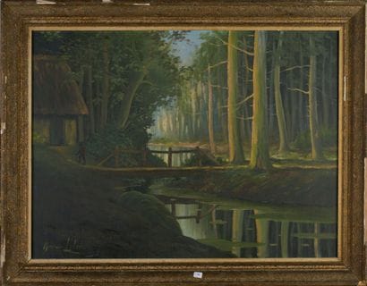 Maurice LELEU (XXe)
Petit pont en forêt
Huile...