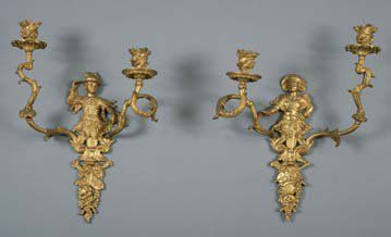 Paire d'appliques à 2 lumières en bronze...
